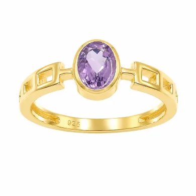 18K Gold Plated Amethyst Oval Cut Ring - Handmade Minimalist Band