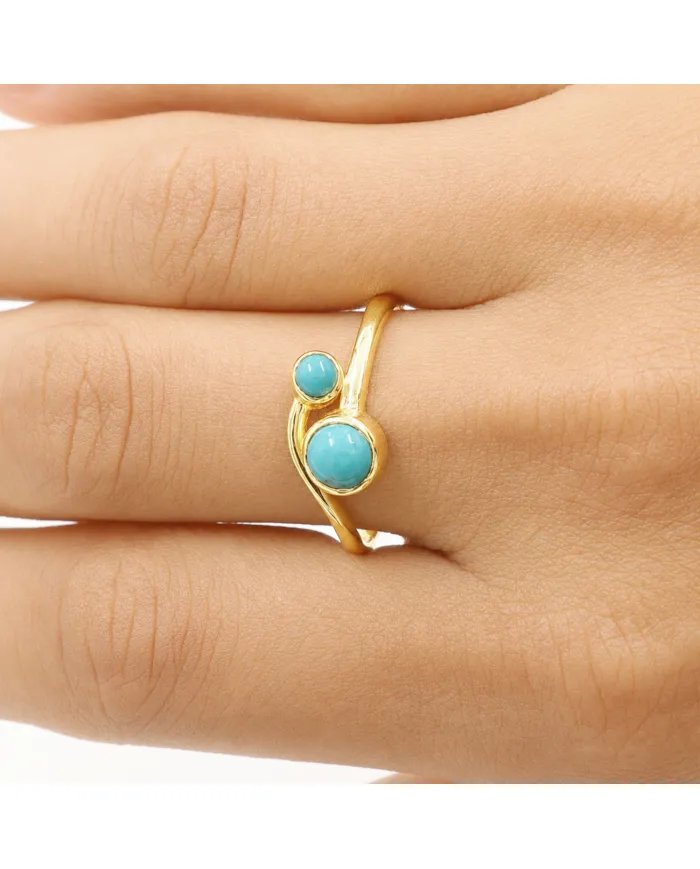 18K Gold Plated Arizona Turquoise Ring - Handmade Jewelry for Women