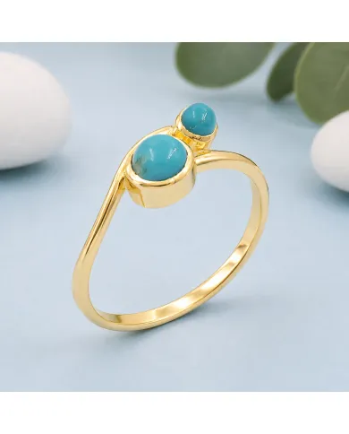18K Gold Plated Arizona Turquoise Ring - Handmade Jewelry for Women