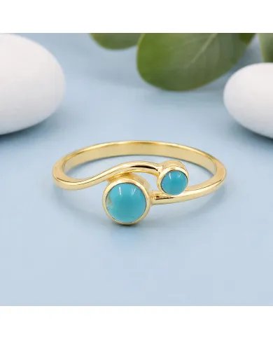18K Gold Plated Arizona Turquoise Ring - Handmade Jewelry for Women