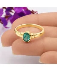 18K Gold Plated Emerald Solitaire Ring | Handmade Oval Shape Gemstone