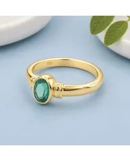18K Gold Plated Emerald Solitaire Ring | Handmade Oval Shape Gemstone