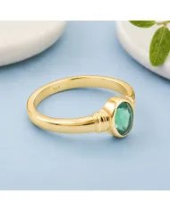 18K Gold Plated Emerald Solitaire Ring | Handmade Oval Shape Gemstone