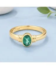 18K Gold Plated Emerald Solitaire Ring | Handmade Oval Shape Gemstone