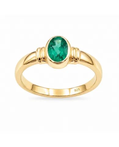 18K Gold Plated Emerald Solitaire Ring | Handmade Oval Shape Gemstone