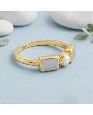 18K Gold Plated Meteorite and Pearl Ring | 925 Silver Handmade Jewelry