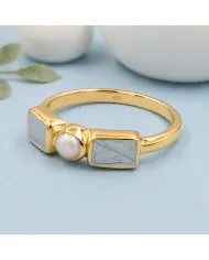 18K Gold Plated Meteorite and Pearl Ring | 925 Silver Handmade Jewelry