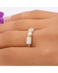 18K Gold Plated Meteorite and Pearl Ring | 925 Silver Handmade Jewelry