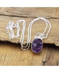 Raw Amethyst Handmade Sterling Silver Pendant - Gemstone Statement Necklace