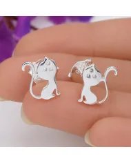 925 Sterling Silver Cat Stud Earrings Handmade Kitten Gift for Her