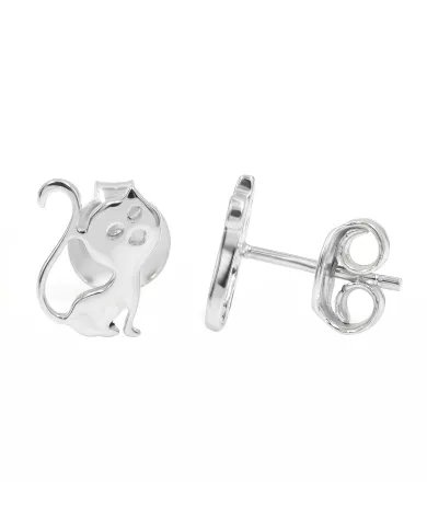 925 Sterling Silver Cat Stud Earrings Handmade Kitten Gift for Her