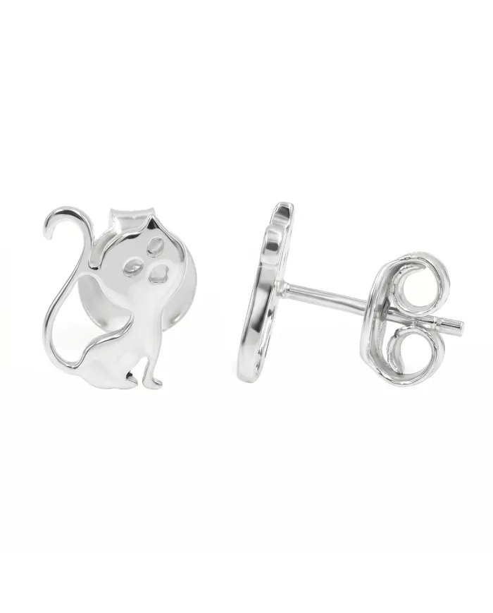 925 Sterling Silver Cat Stud Earrings Handmade Kitten Gift for Her