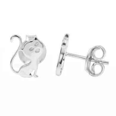 925 Sterling Silver Cat Stud Earrings Handmade Kitten Gift for Her