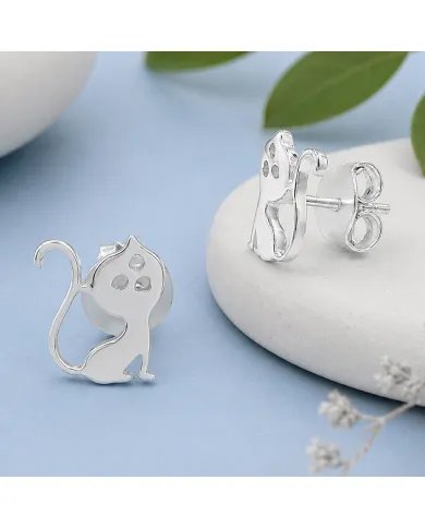 925 Sterling Silver Cat Stud Earrings Handmade Kitten Gift for Her