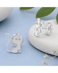 925 Sterling Silver Cat Stud Earrings Handmade Kitten Gift for Her