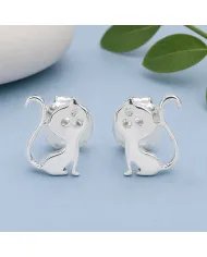 925 Sterling Silver Cat Stud Earrings Handmade Kitten Gift for Her