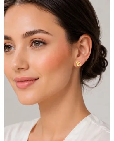 18K Gold Plated Cat Stud Earrings Handmade Sterling Silver Gift Her