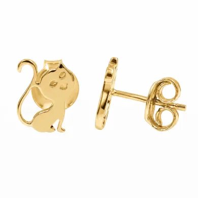 18K Gold Plated Cat Stud Earrings Handmade Sterling Silver Gift Her