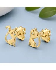 18K Gold Plated Cat Stud Earrings Handmade Sterling Silver Gift Her