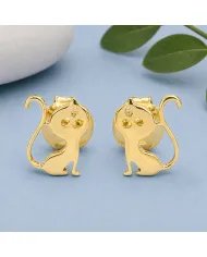 18K Gold Plated Cat Stud Earrings Handmade Sterling Silver Gift Her