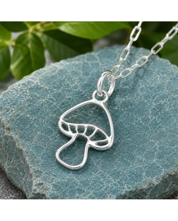 925 Sterling Silver Mushroom Pendant Handmade Forest Jewelry Gift