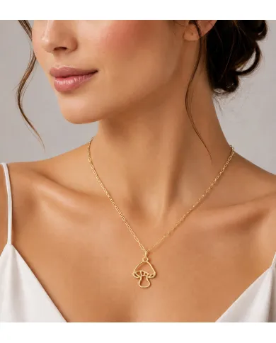 18K Gold Plated Mushroom Pendant - Handmade Forest Jewelry