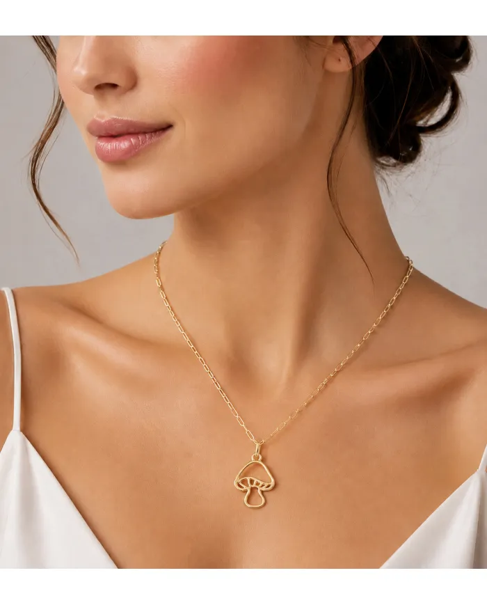 18K Gold Plated Mushroom Pendant - Handmade Forest Jewelry