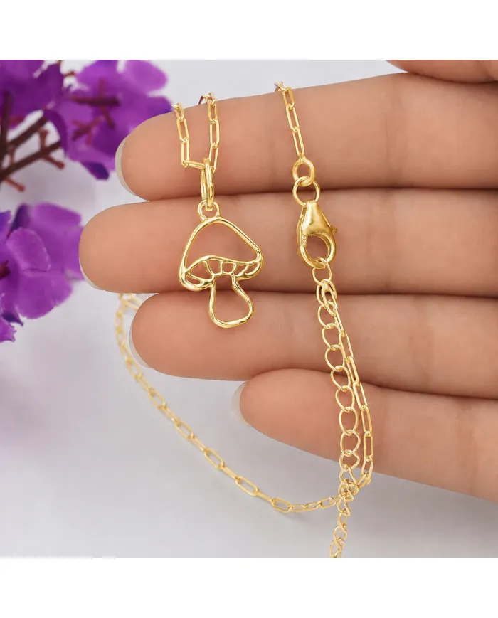 18K Gold Plated Mushroom Pendant - Handmade Forest Jewelry