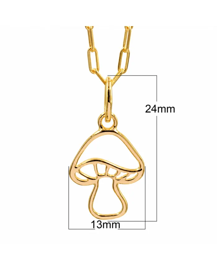 18K Gold Plated Mushroom Pendant - Handmade Forest Jewelry