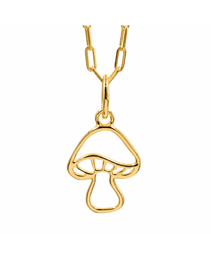 18K Gold Plated Mushroom Pendant - Handmade Forest Jewelry