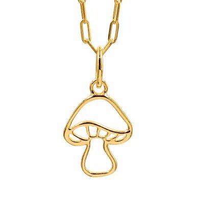 18K Gold Plated Mushroom Pendant - 925 Silver Handmade Forest Jewelry