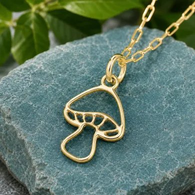 18K Gold Plated Mushroom Pendant - 925 Silver Handmade Forest Jewelry