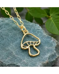 18K Gold Plated Mushroom Pendant - Handmade Forest Jewelry