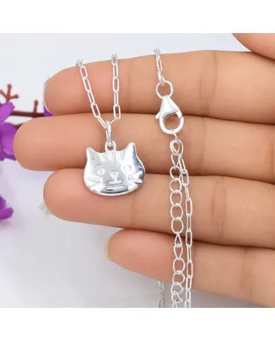 925 Sterling Silver Tabby Cat Pendant Necklace - Gift for Cat Lovers
