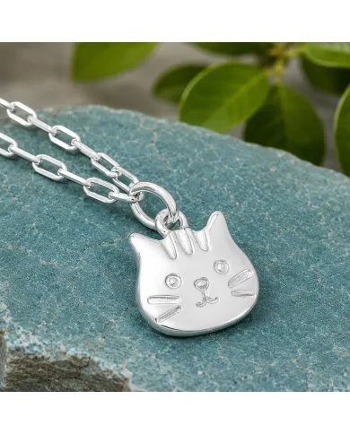 925 Sterling Silver Tabby Cat Pendant Necklace - Gift for Cat Lovers