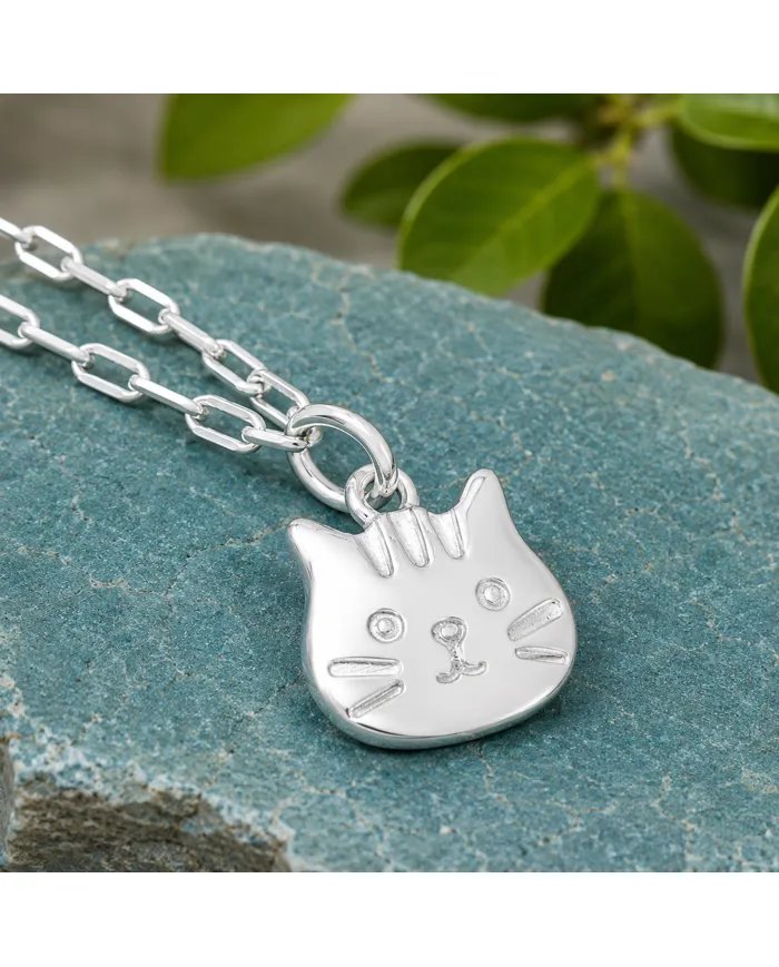 925 Sterling Silver Tabby Cat Pendant Necklace - Gift for Cat Lovers