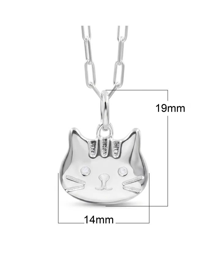 925 Sterling Silver Tabby Cat Pendant Necklace - Gift for Cat Lovers