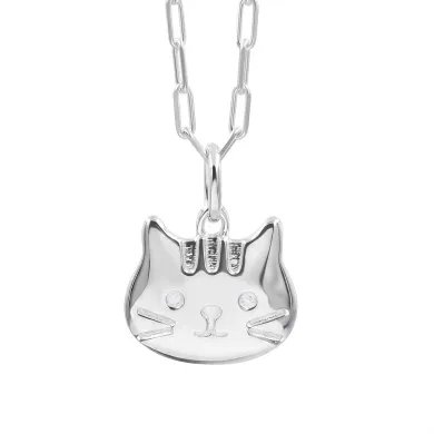 925 Sterling Silver Tabby Cat Pendant Necklace - Gift for Cat Lovers