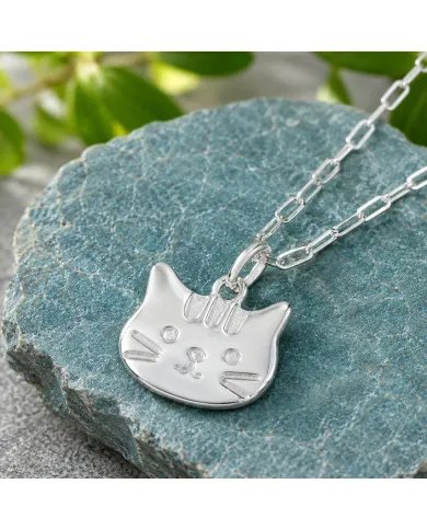 925 Sterling Silver Tabby Cat Pendant Necklace - Gift for Cat Lovers