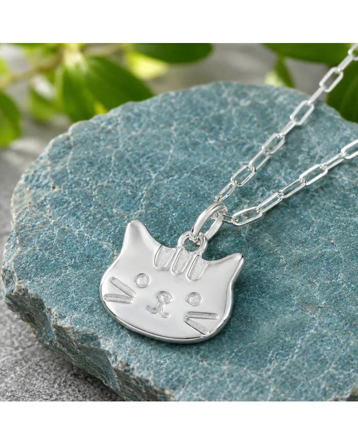 925 Sterling Silver Tabby Cat Pendant Necklace - Gift for Cat Lovers
