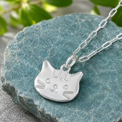 925 Sterling Silver Tabby Cat Pendant Necklace - Gift for Cat Lovers