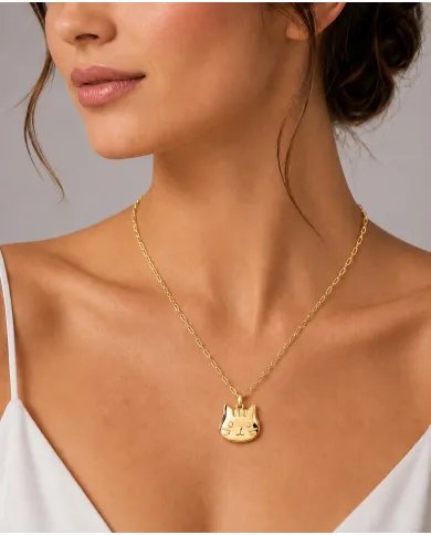 Tabby Cat Pendant Necklace 18K Gold Plated Sterling Silver Gift for Her