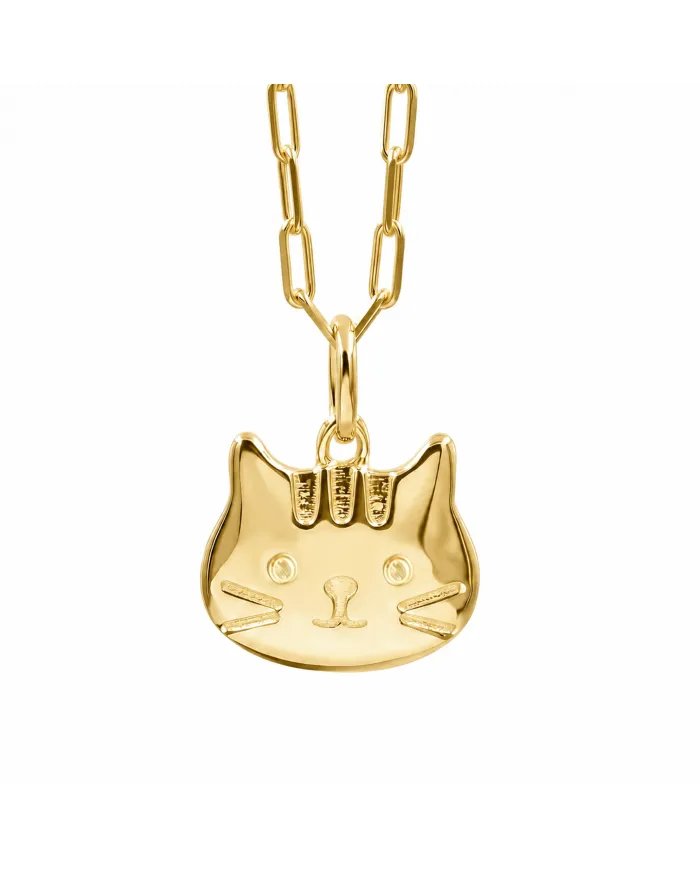 Tabby Cat Pendant Necklace 18K Gold Plated 925 Sterling Silver