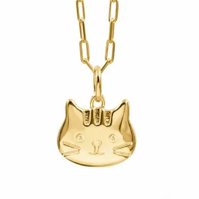 Tabby Cat Pendant Necklace 18K Gold Plated 925 Sterling Silver