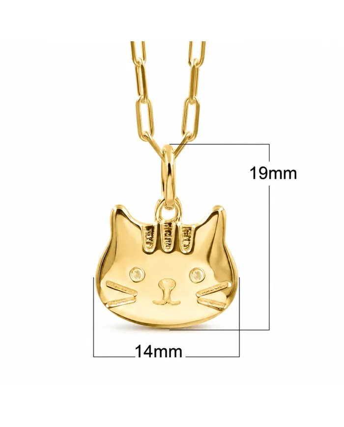 Tabby Cat Pendant Necklace 18K Gold Plated Sterling Silver Gift for Her
