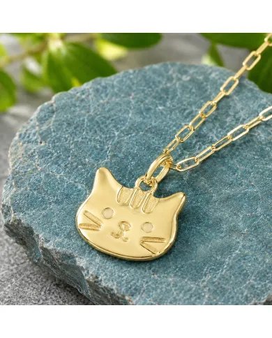 Tabby Cat Pendant Necklace 18K Gold Plated Sterling Silver Gift for Her