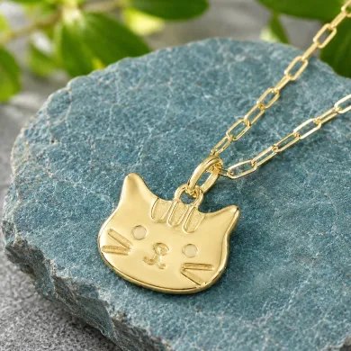 Tabby Cat Pendant Necklace 18K Gold Plated Sterling Silver Gift for Her