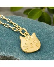 Tabby Cat Pendant Necklace 18K Gold Plated Sterling Silver Gift for Her
