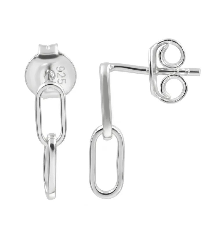 Paperclip Chain Earrings 925 Sterling Silver - Modern Geometric Design