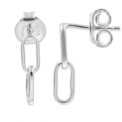 Paperclip Chain Earrings 925 Sterling Silver - Modern Geometric Design